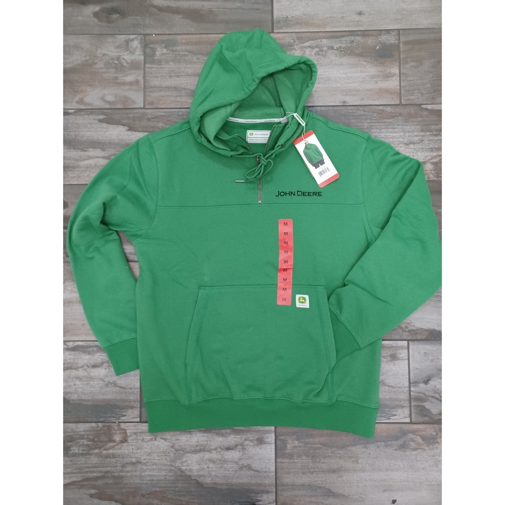 John Deere Men's Quarter Zip Pullover Hoodie Sweatshirt Pocket Hooded Kangaroo